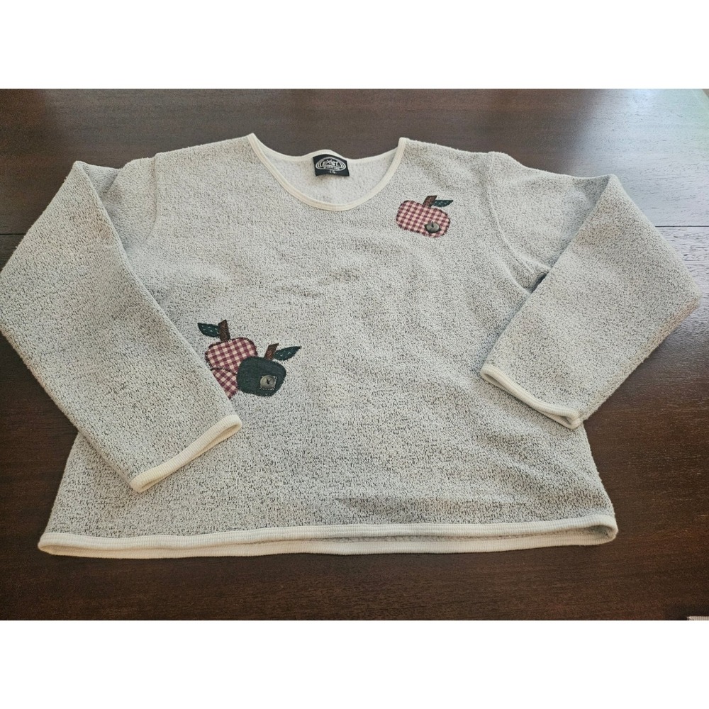 Exist Sports Line Sweatshirt Women S/M Gray Apple Applique Gingham Pullover